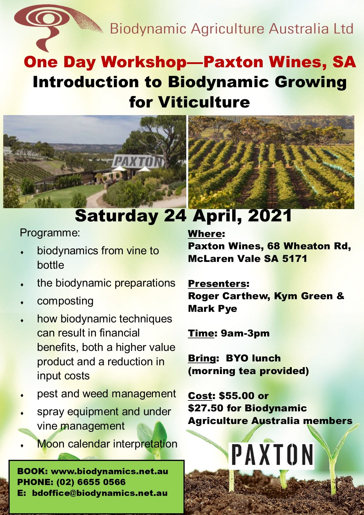 BD Workshop Introduction to Biodynamic Growing for Viticulture, SA